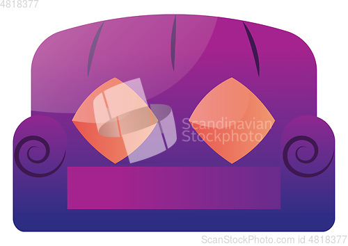 Image of Purple sofa with two orange pillows vector illustration on a whi