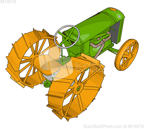 Image of Green and yellow tractor vector illustration on white background