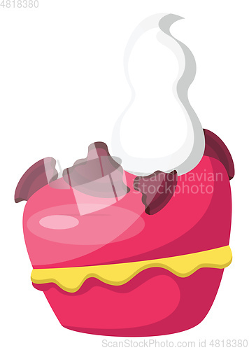 Image of Pink cupcake with white icing and sprinklesillustration vector o