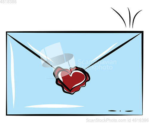 Image of A blue envelope sealed with red heart sign wax vector color draw