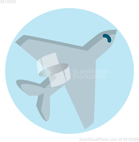 Image of Grey airplane in light blue circle vector illustration on white 