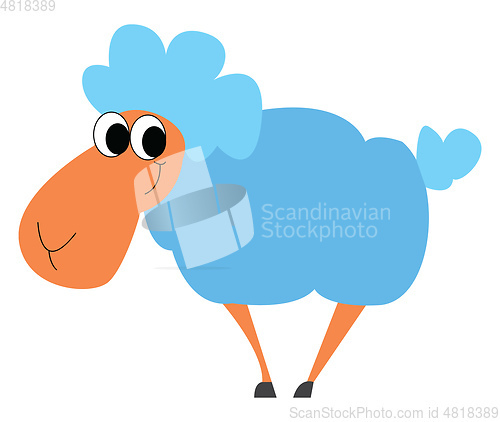 Image of Light blue puffy smiling lamb  vector illustration on white back