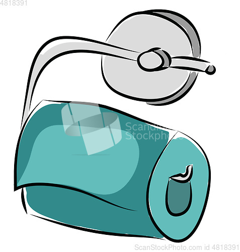 Image of Toilet paper holder with blue paper roll vector illustration on 