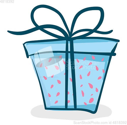 Image of A present box wrapped in bright blue and pink decorative paper t