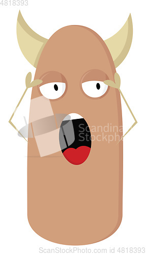 Image of Beige monster with white horns and open mouth vector illustratio