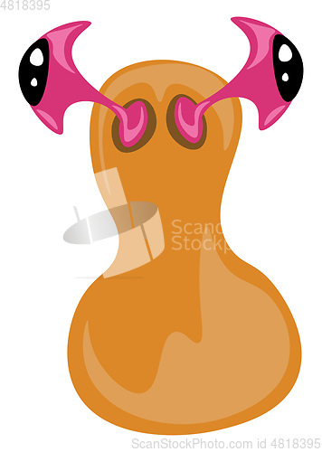 Image of Brown-colored stress toy in the shape of pear has two pink horns