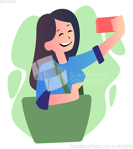 Image of Cute cartoon girl taking photos vector illustartion on white bac