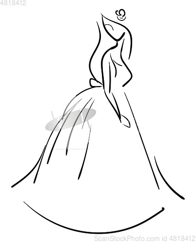 Image of Line art of a bride walking vector or color illustration