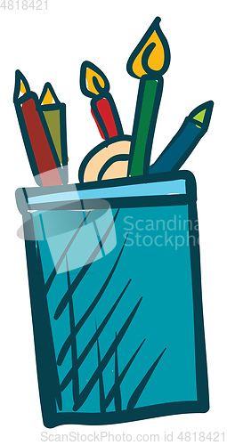 Image of Painting of a blue-colored pencil case vector or color illustrat