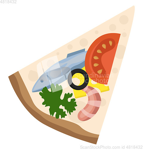 Image of Slice of pizza with seafood and veggiesPrint
