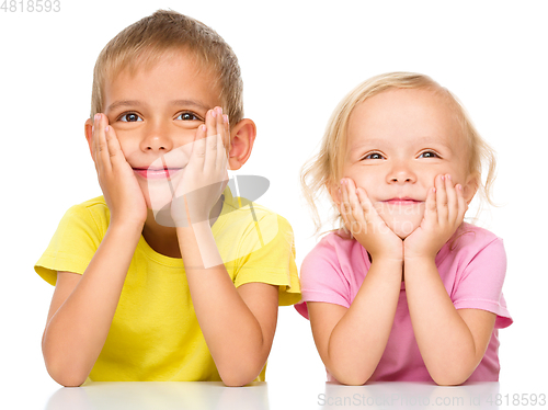 Image of Portrait of a cute little girl and boy