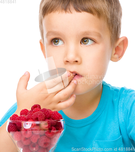 Image of Little boy with raspberries