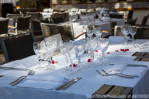 Image of Close up detail of elegant served table outdoors.