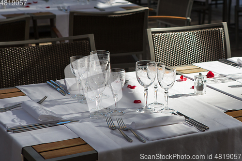 Image of Close up detail of elegant served table outdoors.