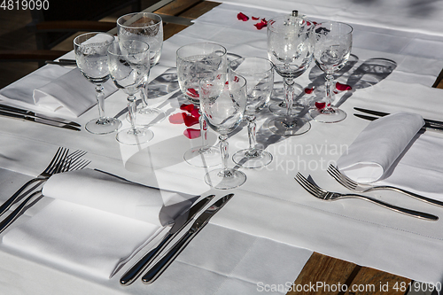 Image of Close up detail of elegant served table outdoors.