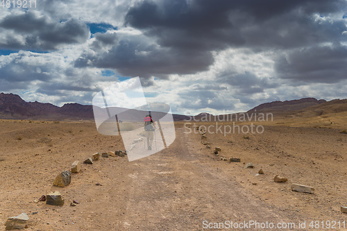 Image of Trekking in Negev dramatic stone desert, Israel 