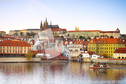 Image of Prague Castle, Vltava river boat