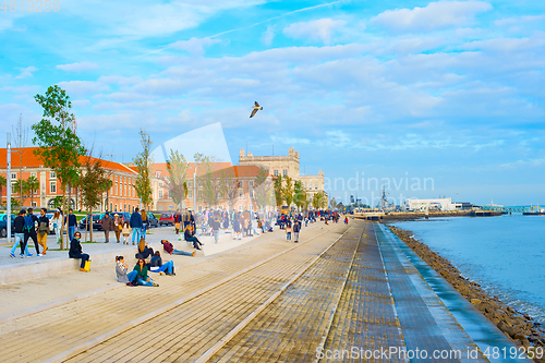 Image of People at  embankment. Lisbon, Portugal