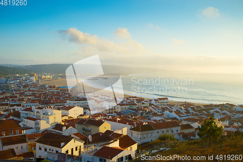 Image of Skyline of Nazare town. Portugal
