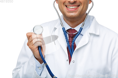 Image of doctor in white robe with stethoscope