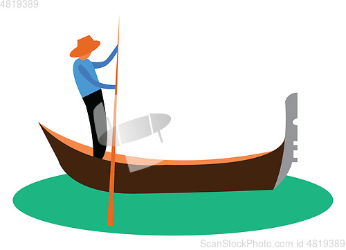 Image of A man propelling a small narrow boat known as gondola vector col