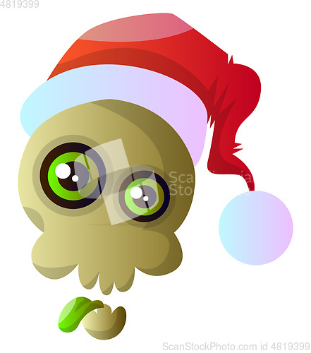 Image of Cartoon skull with red christmas hat vector illustartion on whit