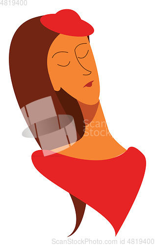 Image of A beautiful woman in red round neck dress and hat vector color d