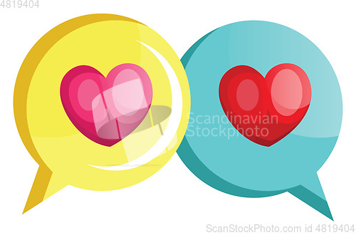 Image of Yellow chat bubble with a pink heart and blue chat bubble with a