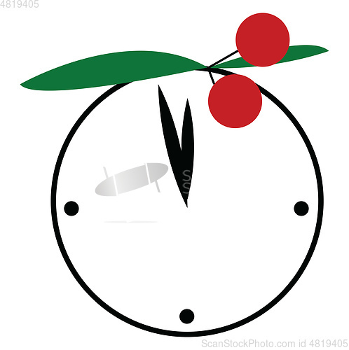 Image of White round clock with cherry decoration vector or color illustr