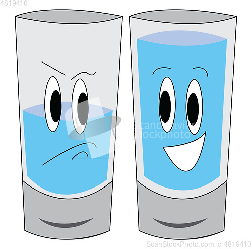 Image of Vector illustration of a sad half-full glass of water and a happ