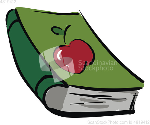 Image of Green book with a red apple on vector illustration on white back