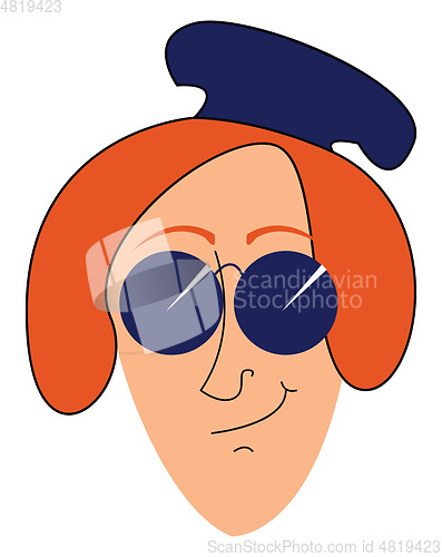 Image of smiling woman face with hat and glasses illustration vector on w