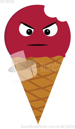 Image of Angry bitten ice cream illustration color vector on white backgr