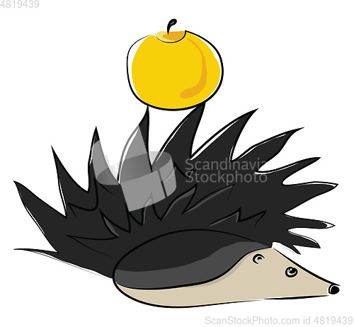 Image of The hedgehog and the yellow apple vector or color illustration