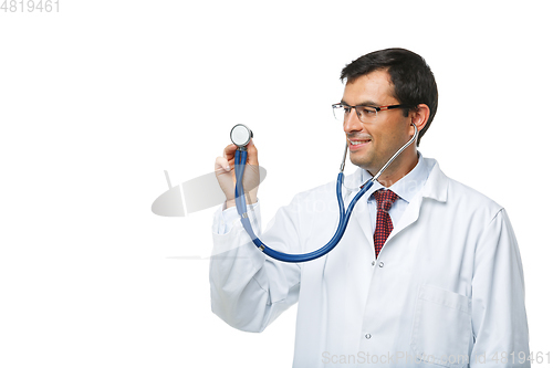 Image of doctor in white robe with stethoscope