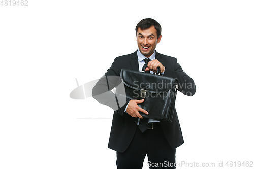 Image of handsome businessman in suit with briefcase