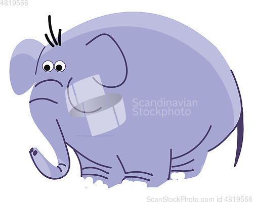 Image of Drawing of a big blue elephant with long trunk vector color draw