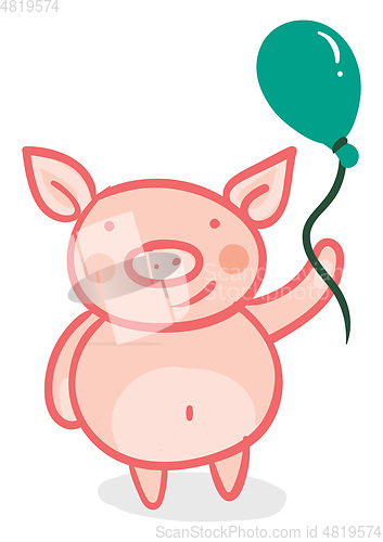 Image of Piglet with a green balloon vector or color illustration