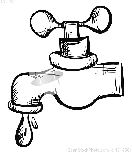 Image of Water tap hand sketch illustration color vector on white backgro
