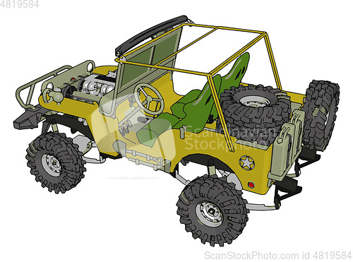 Image of Green and yellow sand buggy with grey tiers vector illustration 