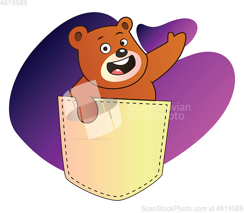 Image of Brown bear waving from a pocket vector illustration in purple bl