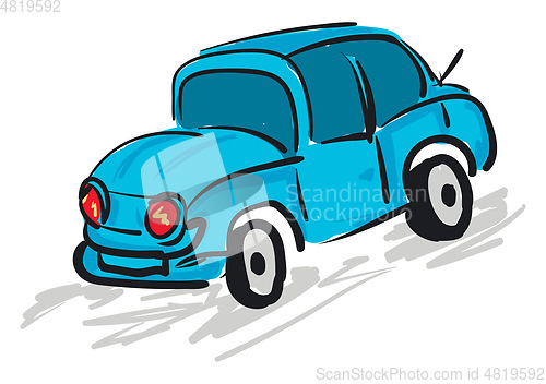 Image of Blue car with red headlights, vector color illustration.