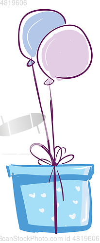 Image of A blue gift box with a floating balloon depicting the party deco