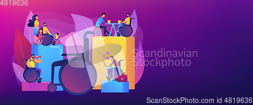 Image of Social adaptation of disabled people concept banner header