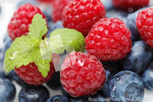 Image of blueberry and raspberry berries isolated on white background