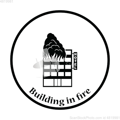 Image of Hotel building in fire icon