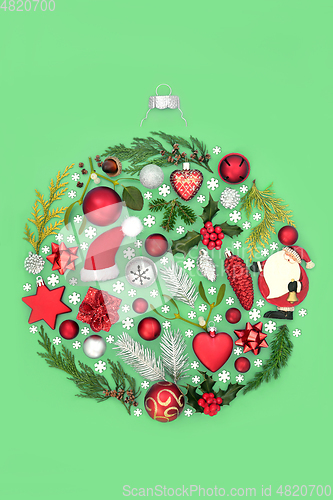 Image of Round Christmas Bauble Shape with Decorations and Snowflakes 