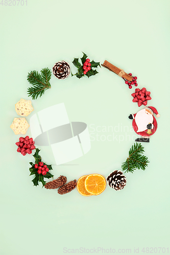 Image of Abstract Festive Christmas Wreath with Traditional Symbols