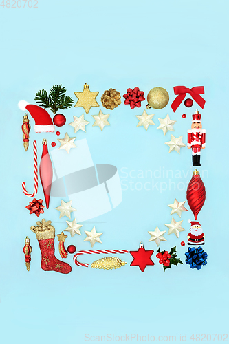Image of Christmas Background Border with Stars and Baubles