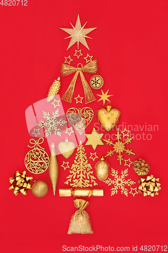 Image of Christmas Tree Abstract with Gold Bauble Decorations